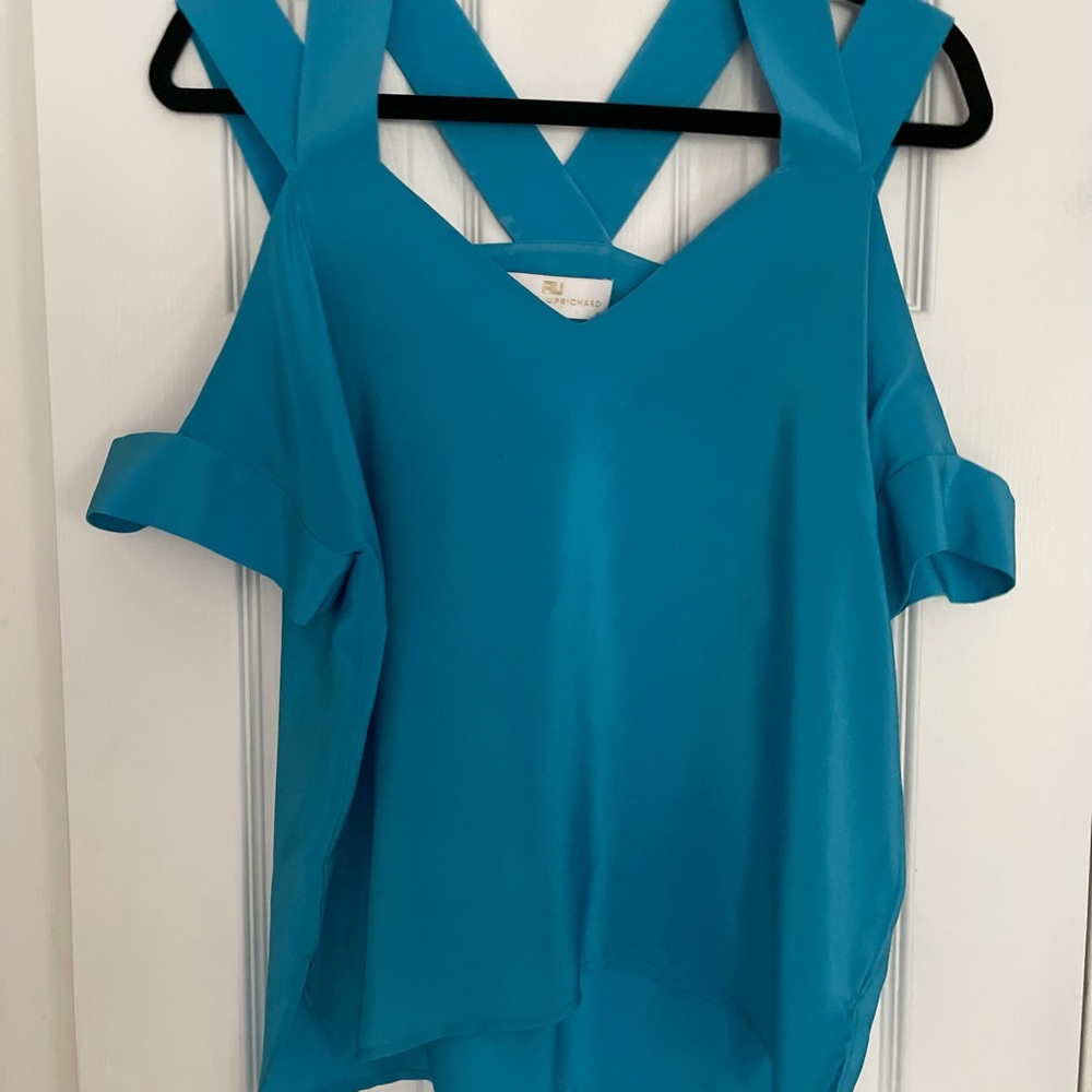 Amanda Uprichard Silk blue, cold shoulder blouse - size small